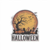 Oude Halloween Kerkhof Vleermuis Maan Kunst_1 Sticker (Voorkant)