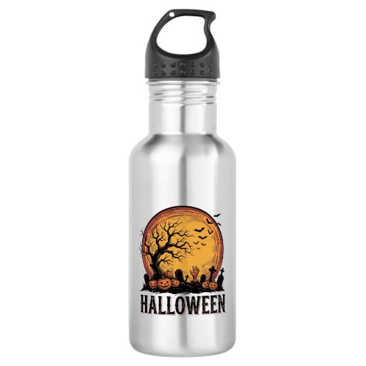 Oude Halloween Kerkhof Vleermuis Maan Kunst_1 Waterfles (Voorkant)