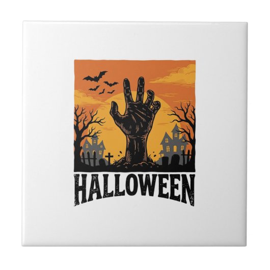 Oude Halloween Kerkhof Zombie Hand Shirt Ontwerp Tegeltje (Voorkant)