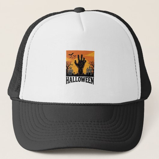Oude Halloween Kerkhof Zombie Hand Shirt Ontwerp Trucker Pet (Voorkant)