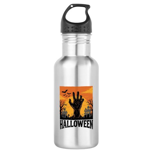 Oude Halloween Kerkhof Zombie Hand Shirt Ontwerp Waterfles (Voorkant)