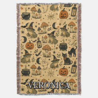 Oude Halloween kikker all-over print naam Deken