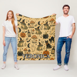 Oude Halloween kikker overal print naam Fleece Deken