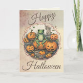 Oude Halloween kikker & pompoenen Feestdagen Kaart (Voorkant)