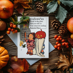 Oude Halloween Kind en Pompoen Geest Briefkaart