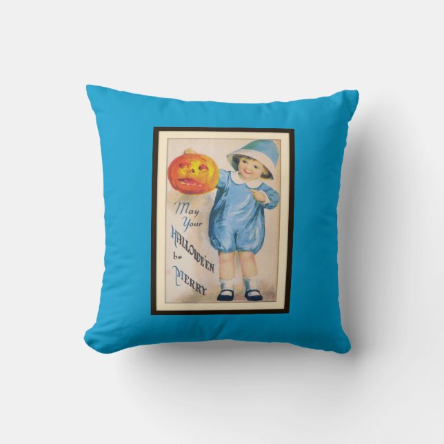 Oude Halloween-kind met Jack o' Lantern Kussen (Voorkant)