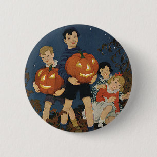 Oude Halloween, Kinderen die Pompoenen vasthouden Ronde Button 5,7 Cm