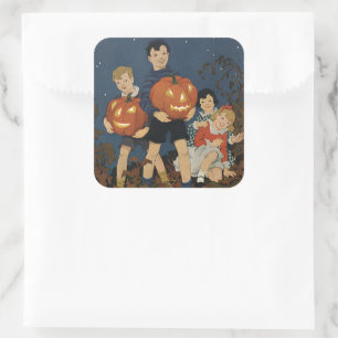 Oude Halloween, Kinderen die Pompoenen vasthouden Vierkante Sticker