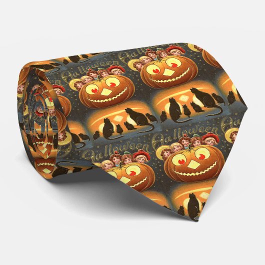 Oude Halloween Kinderen en Katten Stropdas (Opgerold)
