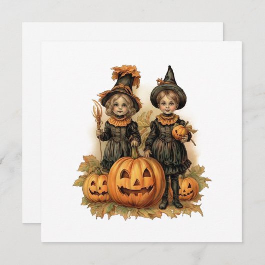 Oude Halloween Kinderen Feestdagenkaart (Voorkant / Achterkant)