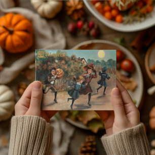 Oude Halloween Kinderen Rennen Ansichtkaart Feestdagenkaart