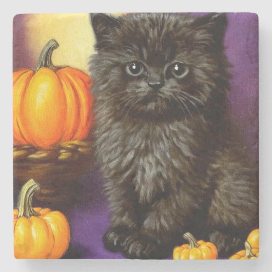 Oude Halloween Kitten Stenen Onderzetter (Voorkant)