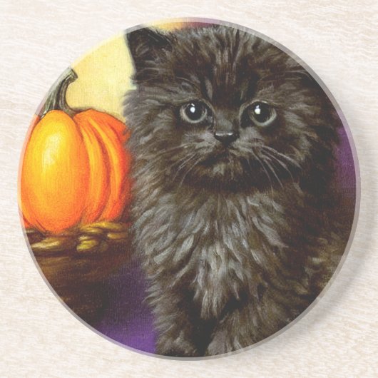 Oude Halloween Kitten Zandsteen Onderzetter (Voorkant)