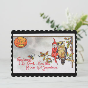 Oude Halloween Kleine Elf En Uil Feestdagenkaart