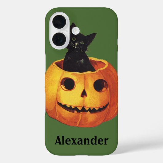 Oude Halloween, Knuffelige Zwarte Kat in een Pompo Case-Mate iPhone Case (Achterkant)