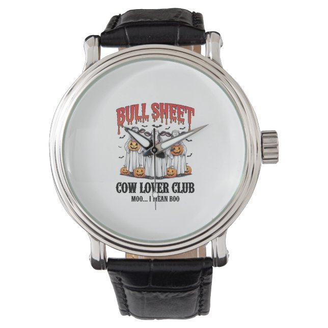 Oude Halloween-koeienvel Horloge (Voorkant)