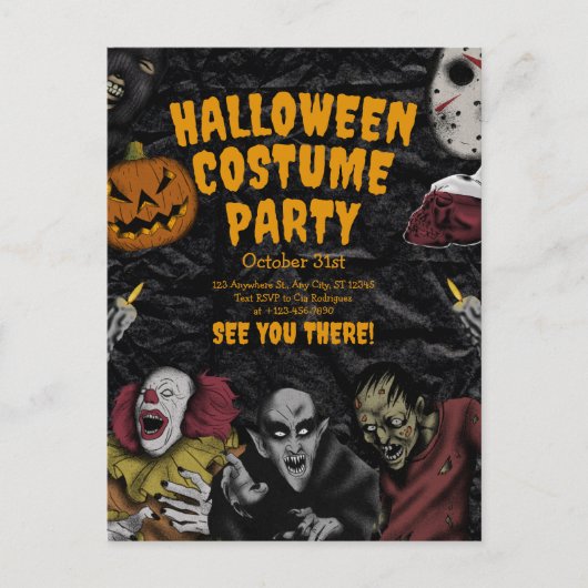 Oude Halloween Kostuumfeest, Bewerkbare Halloween Briefkaart (Voorkant)