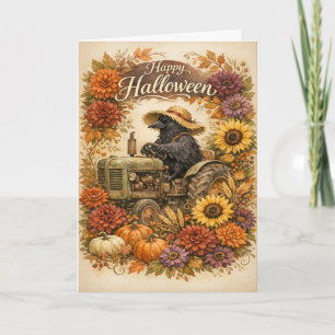 Oude Halloween Kraai Tractor Oogst Kaart
