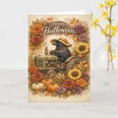 Oude Halloween Kraai Tractor Oogst Kaart (Gele Bloem)