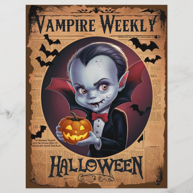 Oude Halloween krant Vampire Scrapbook Papier (Voorkant)