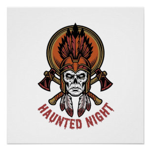 Oude Halloween krijger graveerafbeelding voor wit Perfect Poster
