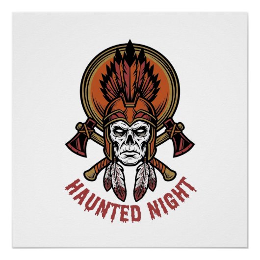 Oude Halloween krijger graveerafbeelding voor wit Perfect Poster (Voorkant)