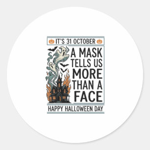 Oude Halloween-masker Citaat Vectorontwerp_1 Ronde Sticker