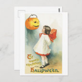Oude halloween, meisje & Jack-o'-lantaarn Briefkaart (Voorkant / Achterkant)