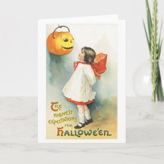Oude halloween, meisje & Jack-o'-lantaarn Kaart (Voorkant)