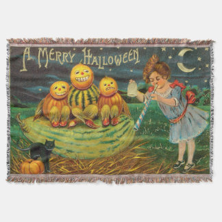 Oude Halloween-meisje met pompoenen Deken