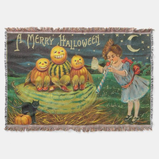 Oude Halloween-meisje met pompoenen Deken (Voorkant)