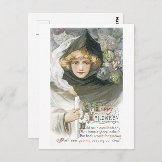 Oude halloween, meisje ontmoet Goblins Briefkaart (Voorkant / Achterkant)