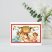 Oude halloween, meisjes met pompoen briefkaart (Staand voorkant)