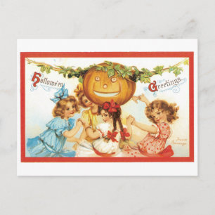 Oude halloween, meisjes met pompoen briefkaart