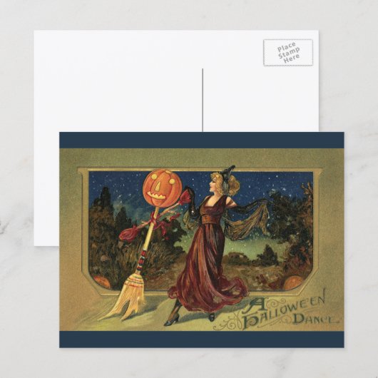 Oude Halloween, Mooie Dansende Heks Briefkaart (Voorkant / Achterkant)