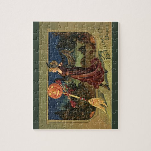Oude Halloween, mooie dansende heks Legpuzzel (Verticaal)