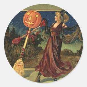 Oude Halloween, Mooie Dansende Heks Ronde Sticker