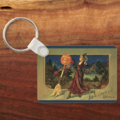 Oude Halloween, Mooie Dansende Heks Sleutelhanger (Achterkant)