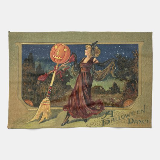 Oude Halloween, Mooie Dansende Heks Theedoek (Horizontaal)