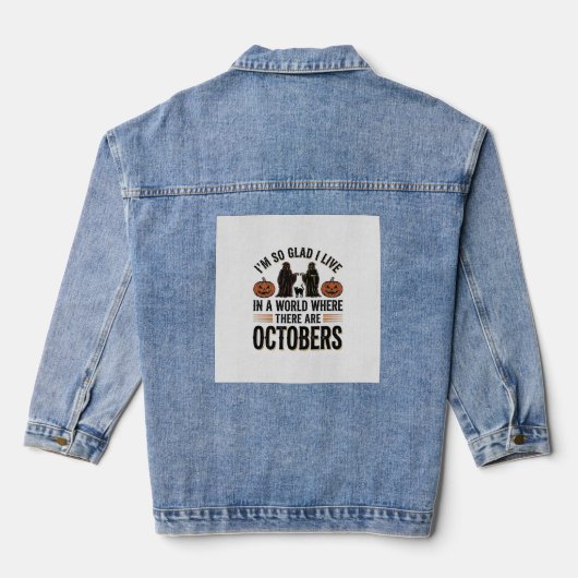 Oude Halloween oktober citaat Pompoen Kat ontwerp Denim Jacket (Achterkant)