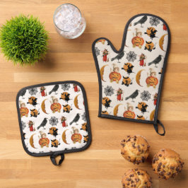 Oude Halloween ovenwant en pannenlappen & Pannenlap Set