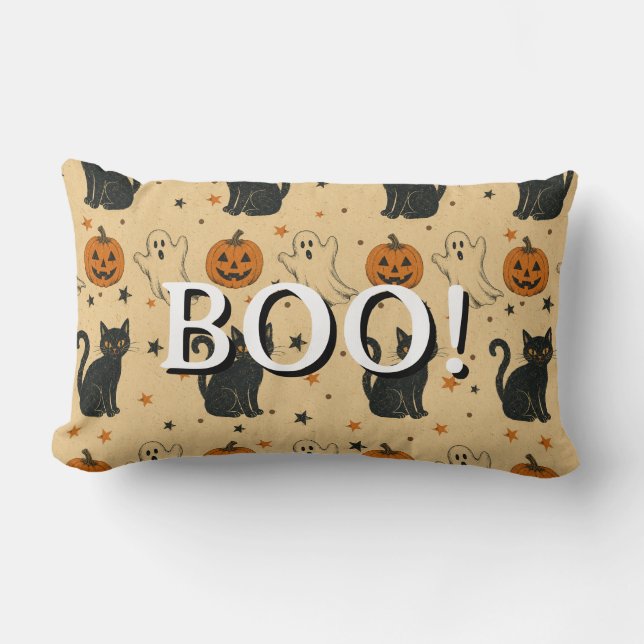 Oude Halloween overal print Boo  Kussen (Voorkant)