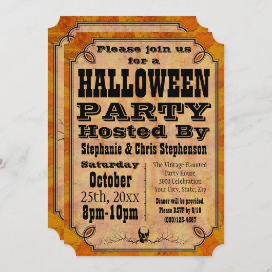 Oude  halloween-partij kaart (Voorkant / Achterkant)