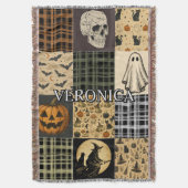 Oude Halloween Patchwork Herfst Gebreide Deken met (Voorkant Verticaal)