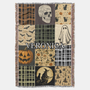Oude Halloween Patchwork Herfst Gebreide Deken met