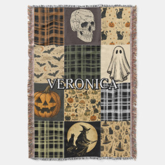 Oude Halloween Patchwork Herfst Gebreide Deken met