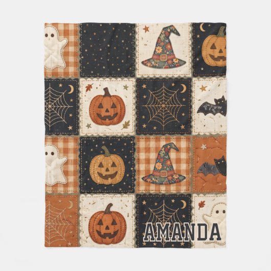 Oude Halloween Patchwork Quilt Fleece Dekbed Deken (Voorkant)