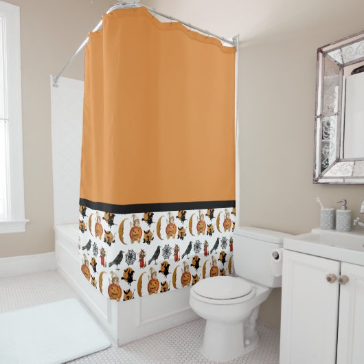 Oude Halloween-patroon zwart en oranje Douchegordijn (In situ)
