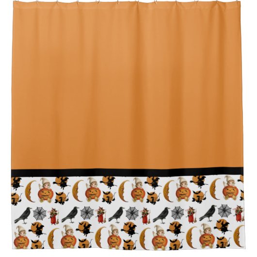 Oude Halloween-patroon zwart en oranje Douchegordijn (Voorkant)