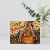 Oude Halloween Pin-up Prentbrief Briefkaart (Staand voorkant)